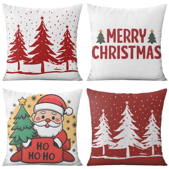 Merry Christmas Tree Snowman Santa Claus Throw Pillow Case Beautiful Throw Pillow Case Set of 4 Vintage Pillowcase for Couch Sofa Bed Farmhouse
