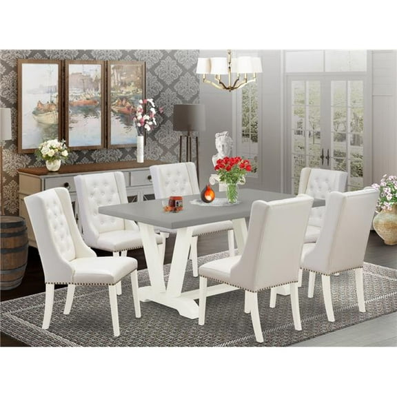 7 Piece V-Style Dining Room Table Set - Linen White