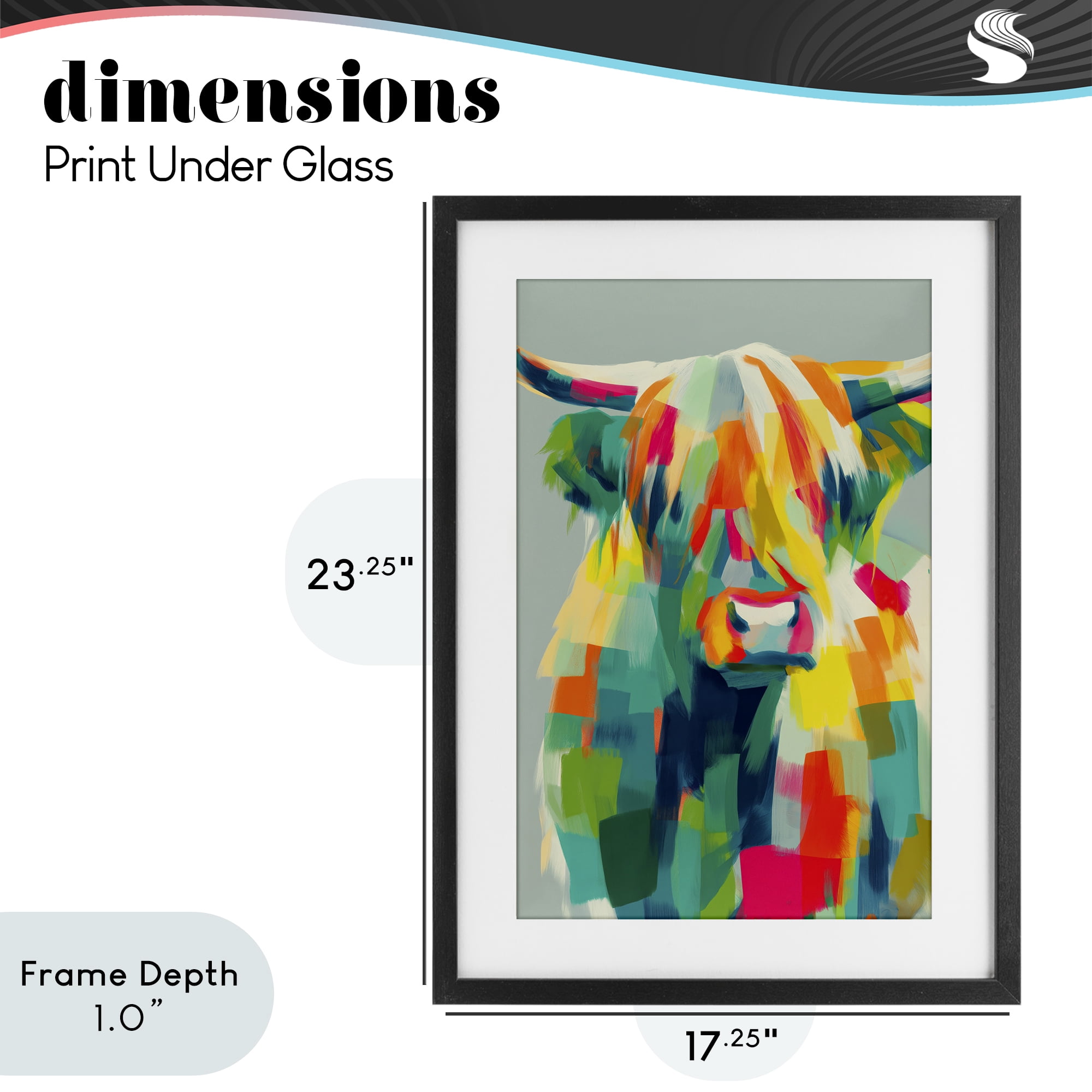 Stupell Industries Highland Cow Abstract Patchwork Black Framed Print Under Glass, design by Chromatic Storm Studio