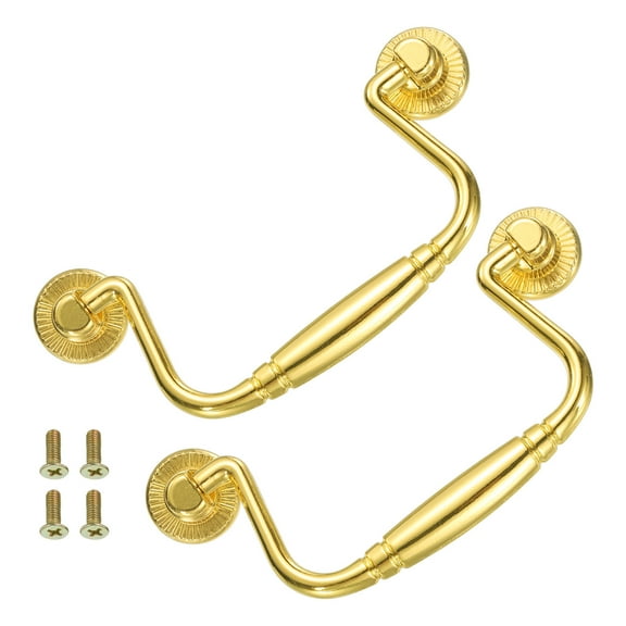 2pcs Bail Pull Handle, 4 Inch Bail Drawer Pull Swing Drawer Pulls, for Wooden Drawer Dresser Cupboard Gold