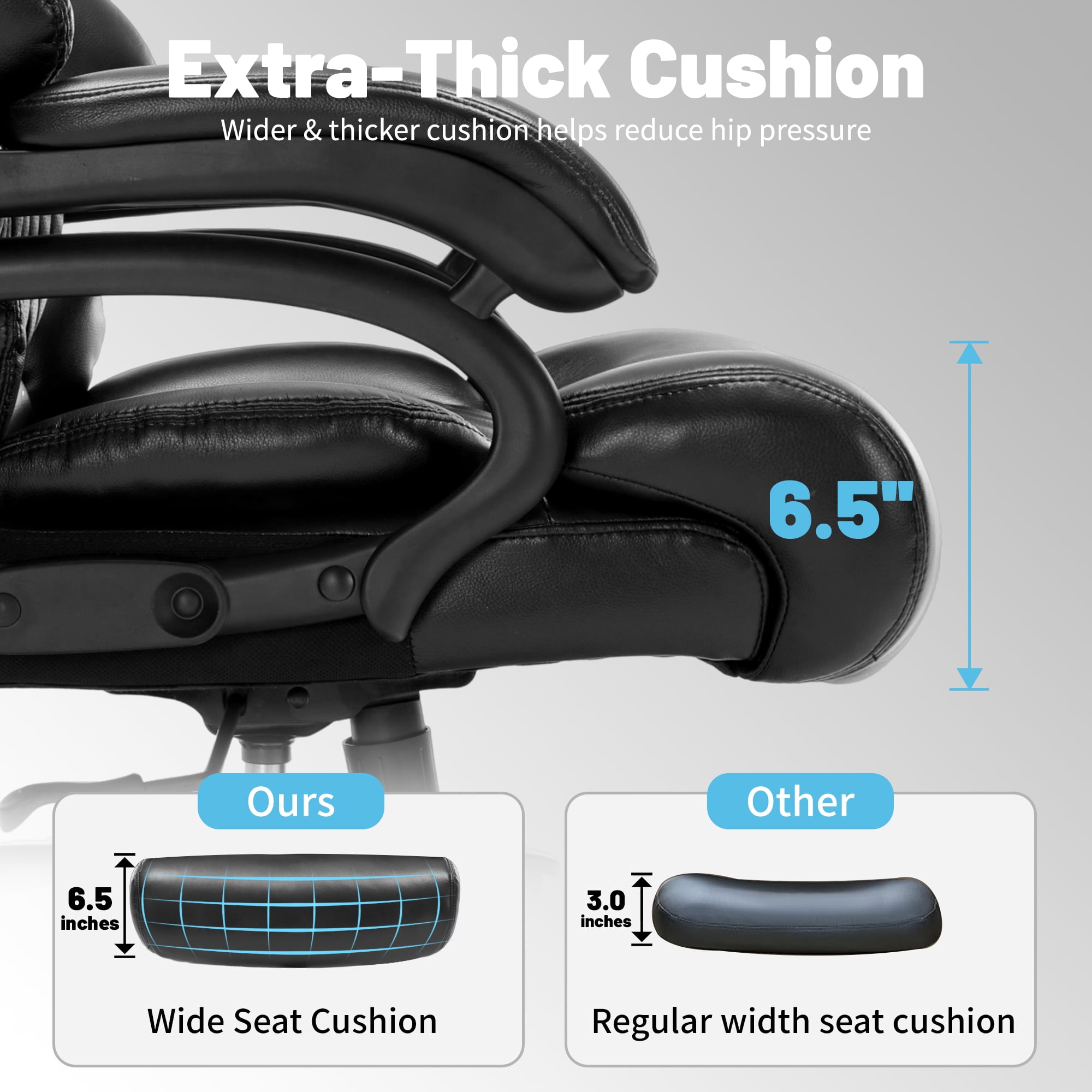 Qusaphy 800LBS Big and Tall Executive Office Chair, PU Leather Ergonomic Desk Chair with Adjustable Backrest and Thick Padded Cushion, Heavy Duty Chair for Home or Office Black