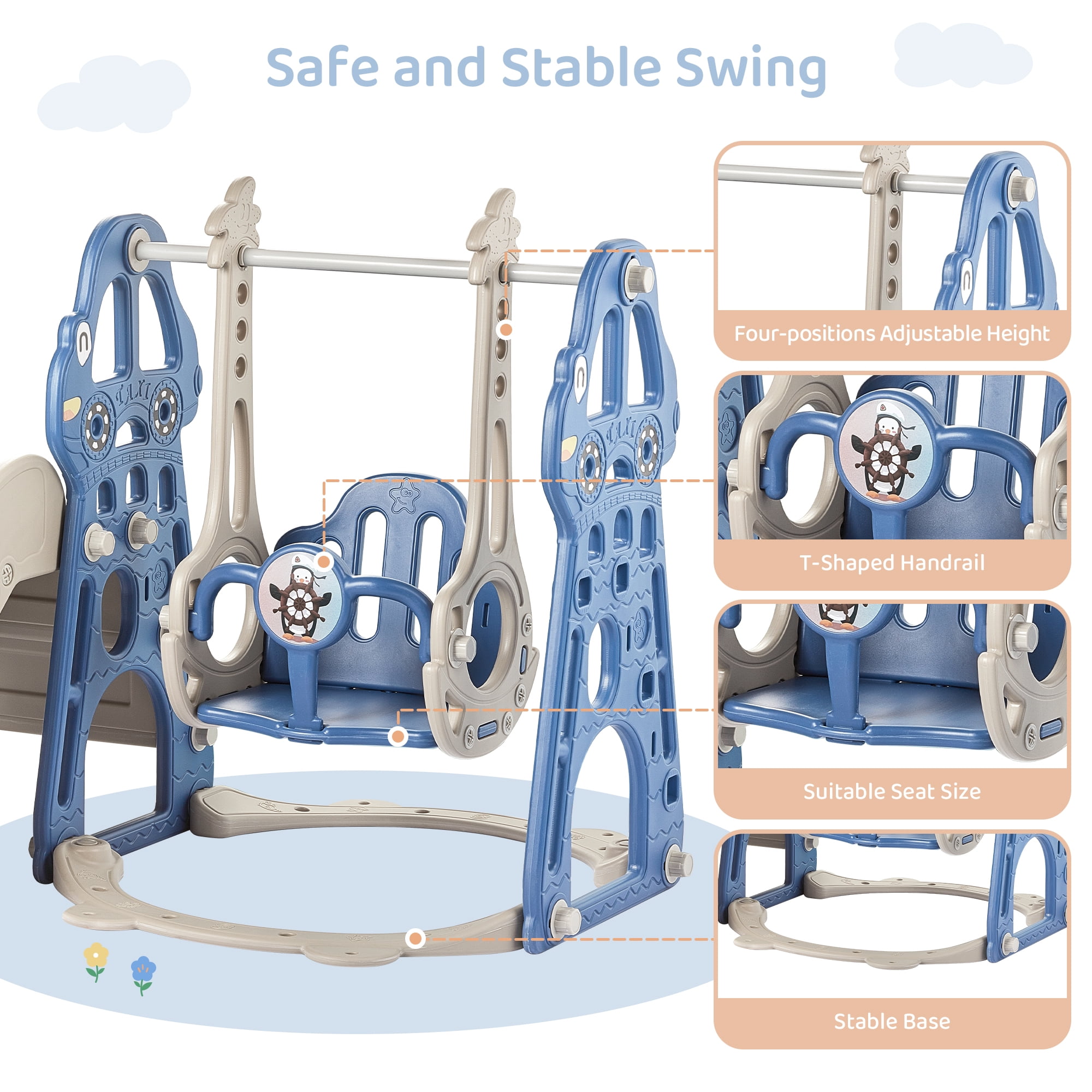 TR LAYNE Indoor/Outdoor Kids 4 Function Slide, Baby Swing
