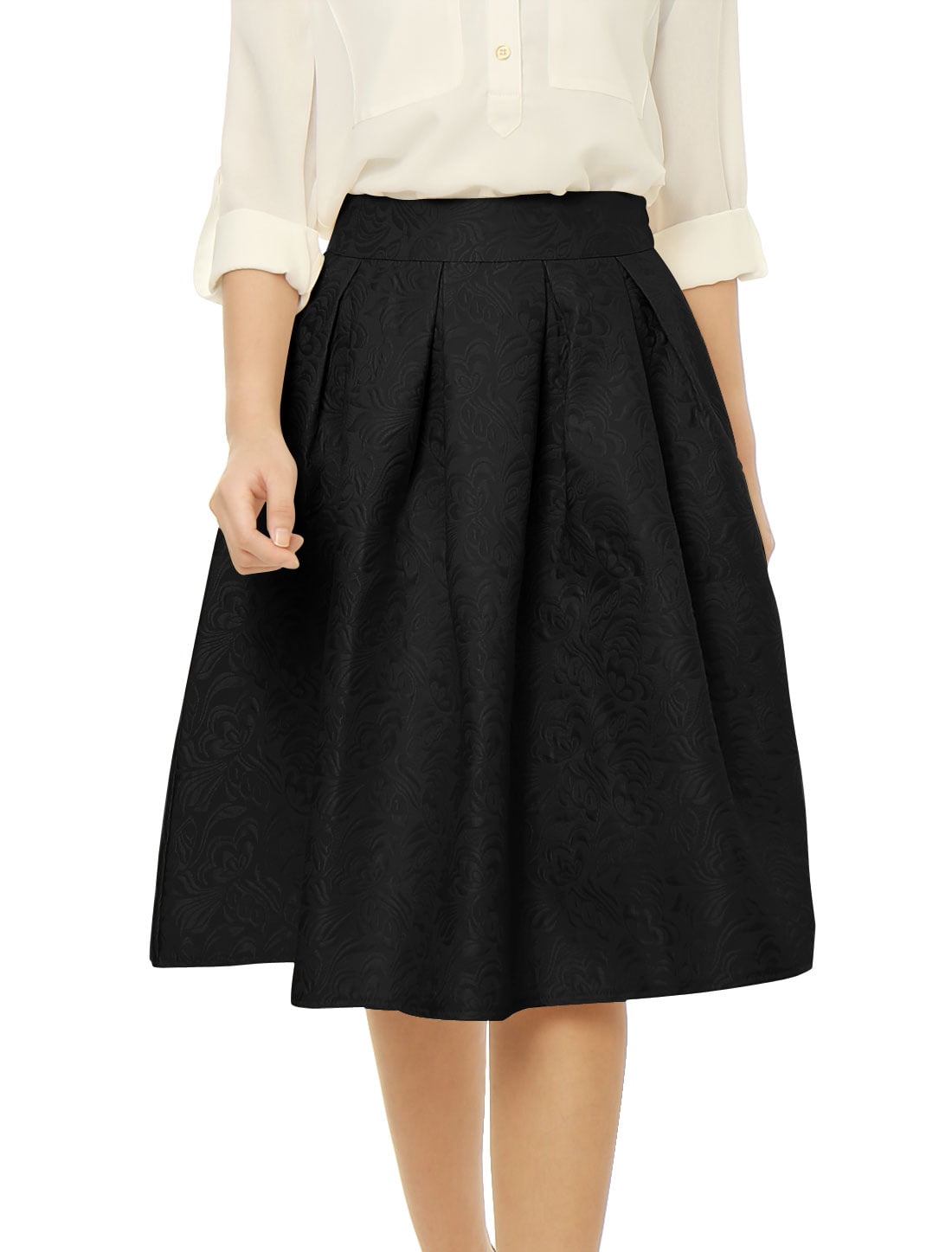 high waisted a line midi skirt