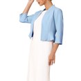 thumbnail image 4 of INSPIRE CHIC Women's Collarless Blazer Open Front Short Sleeve Evening Formal Cardigan Jacket S Light Blue, 4 of 6
