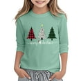 thumbnail image 4 of FUZHIQ Girls Christmas Shirts Xmas Santa Long Sleeve Tops Xmas Holiday Graphic Print T Shirt Red Green Casual Clothes,Mint Green,5-6 Years, 4 of 5