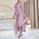 thumbnail image 1 of Pincandy Women's Solid Color Pajama Set - Crew Neck Long Sleeve Top & Pants, Casual & Comfortable for Homewear, 1 of 5