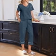 thumbnail image 6 of Womens 2 Piece Capri Sets,V Neck Short Sleeve Casual Matching Sets,Summer Loungewear Set with Elastic Waist Pants,Soft Lightweight Comfy Outfit for Daily Wear Navy L, 6 of 6