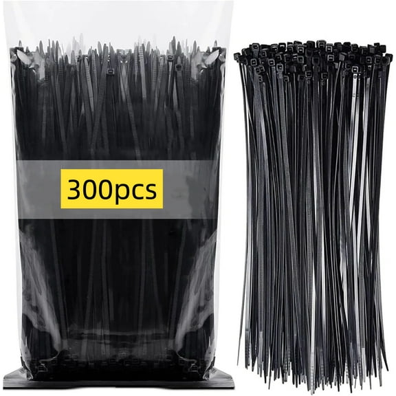 300pcs Cable tie, black, available in multiple sizes, 8 6 4 inches, multi-purpose self-locking nylon cable tie, suitable for plastic cable tie in homes, offices, gardens, workshops and other places.