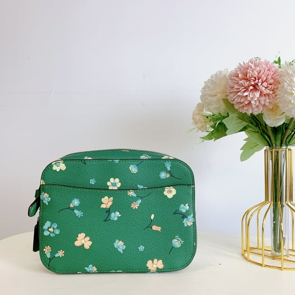 Coach Women's Top Zip Mini Camera Crossbody Bag with Mystical Floral Print (Green Multi)