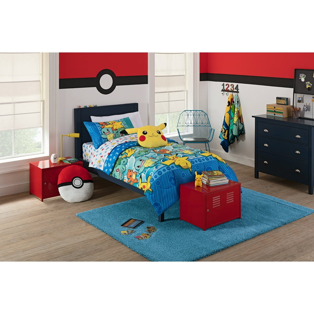 Pokemon "First Starters" 4 Piece Twin Bed in a Bag Bedding Set Comes with Comforter, Pillowcase