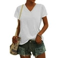 thumbnail image 4 of Womens Blouses Cap Sleeve Summer Casual Tops V Neck Solid Color Casual Shirts Loose Fit Blouse Casual Tee Tops, 4 of 7