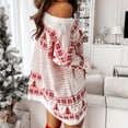 thumbnail image 3 of Vestido de Papá Noel con diseño de ciervos en la nieve para mujer, cálido, holgado, de punto, de Navidad, de manga larga, con cuello oblicuo, informal, para invierno, 3 of 4
