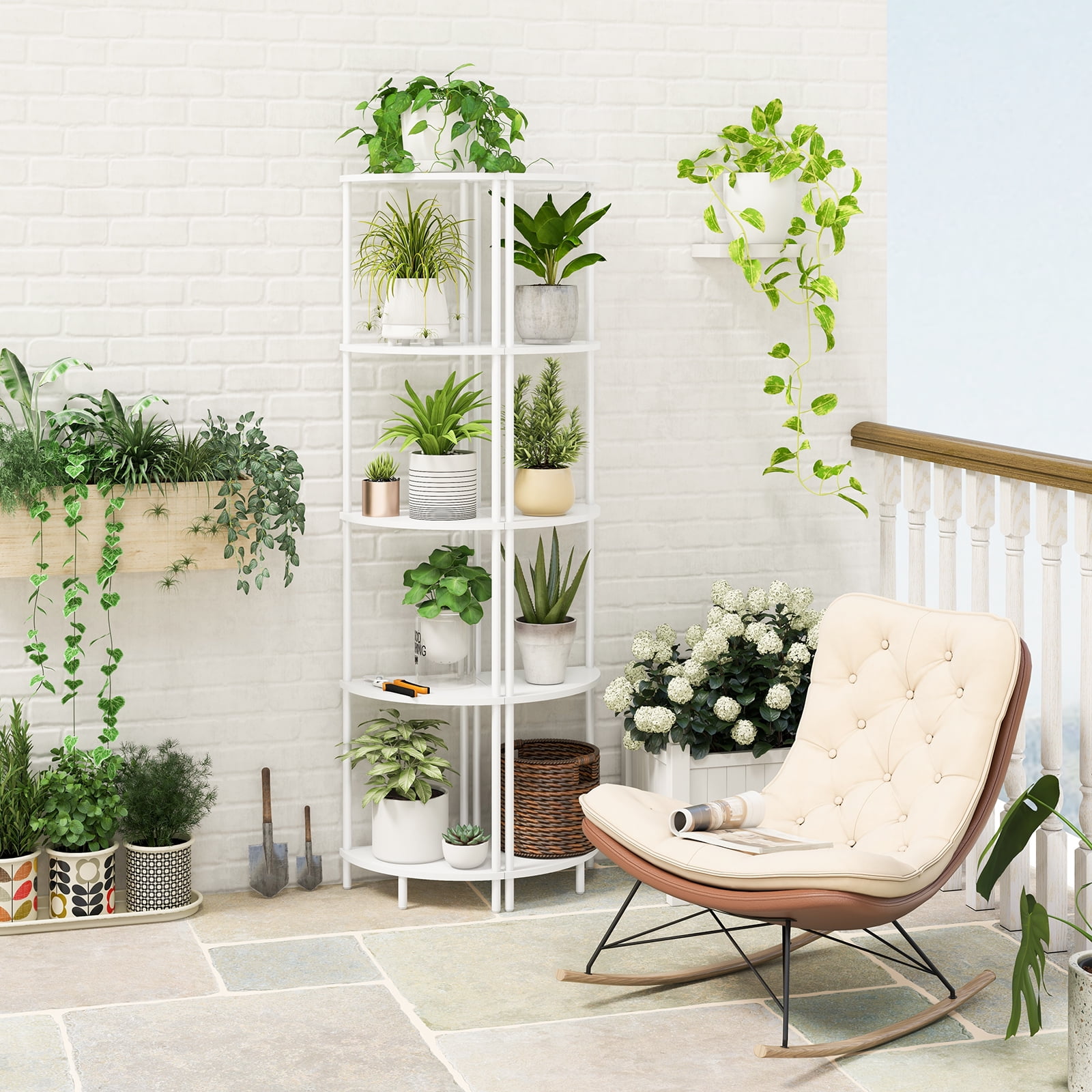 Yoobure Corner Shelf Stand, 5-Tier Corner Shelves, 65" Wall Corner Bookshelf, Display Shelf Tall Shelf Plant Stand for Bedroom, Bathroom, Living Room, White