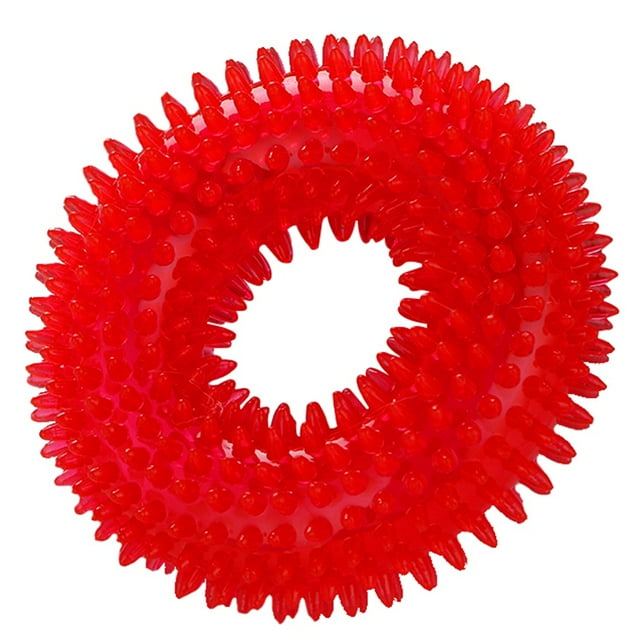 Pet Chew Toy Rubber Solid Color Squeaky Dog Teething Toy Dog Ring Toy for Puppy