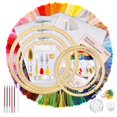 thumbnail image 1 of Kit de bordado de 206 piezas, kit de punto de cruz con instrucciones, 5 aros de bordado de bambú, 100 hilos de colores, 3 piezas de tela Aida y herramientas de punto de cruz para principiantes, 1 of 5