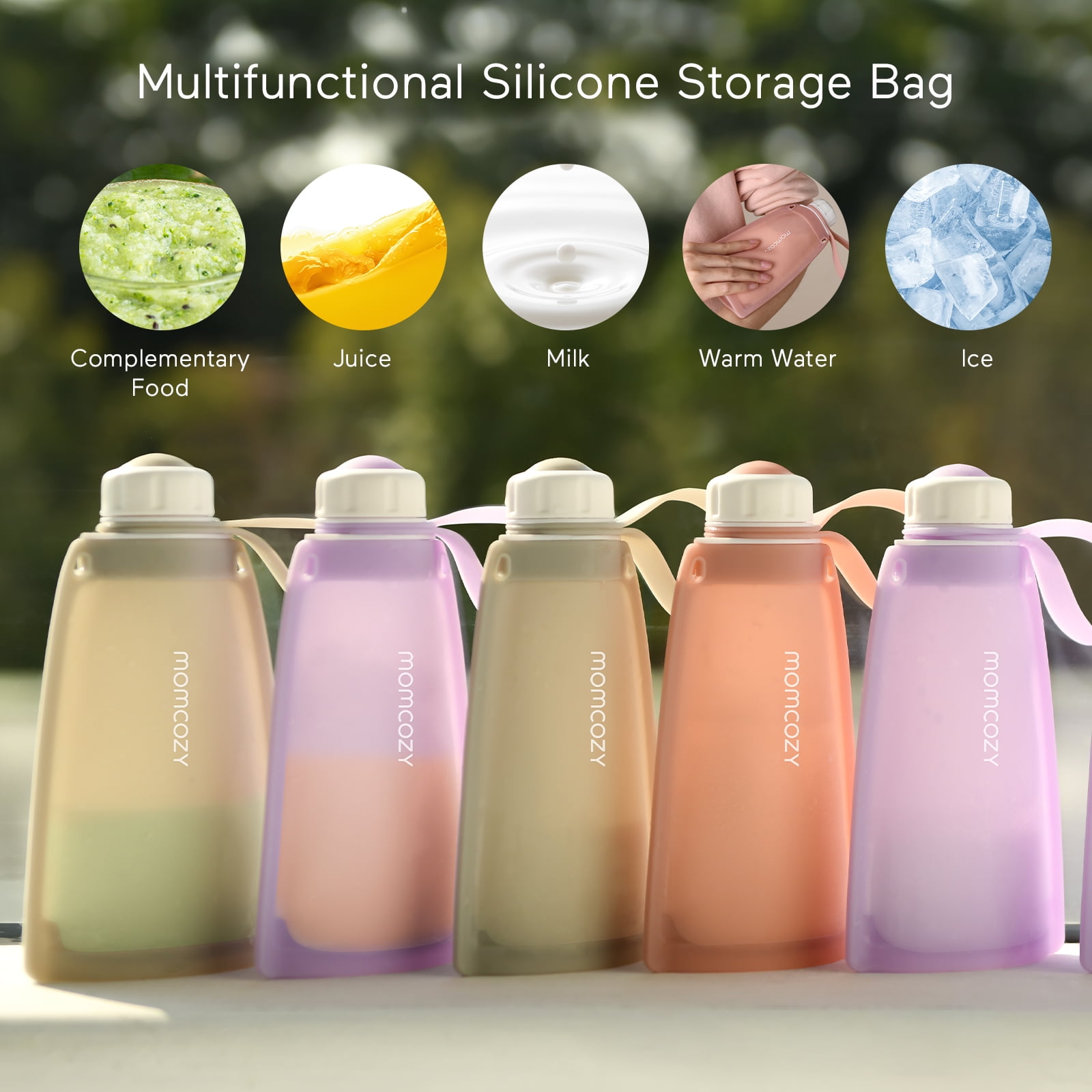 Momcozy Silicone Milk Storage Reuseable Bags Light Purple + Grey -- 2 Bags  - Vitacost