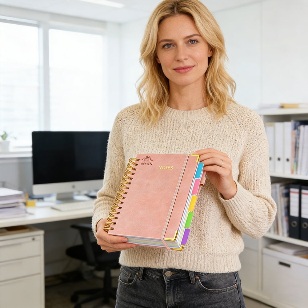 YiaNXan Blank Spiral Notebook Journal for Women Men, 300 Pages Leather Weekly Monthly Planner for Drawing & Sketching, Journals for Creative Writing, A5, Pink