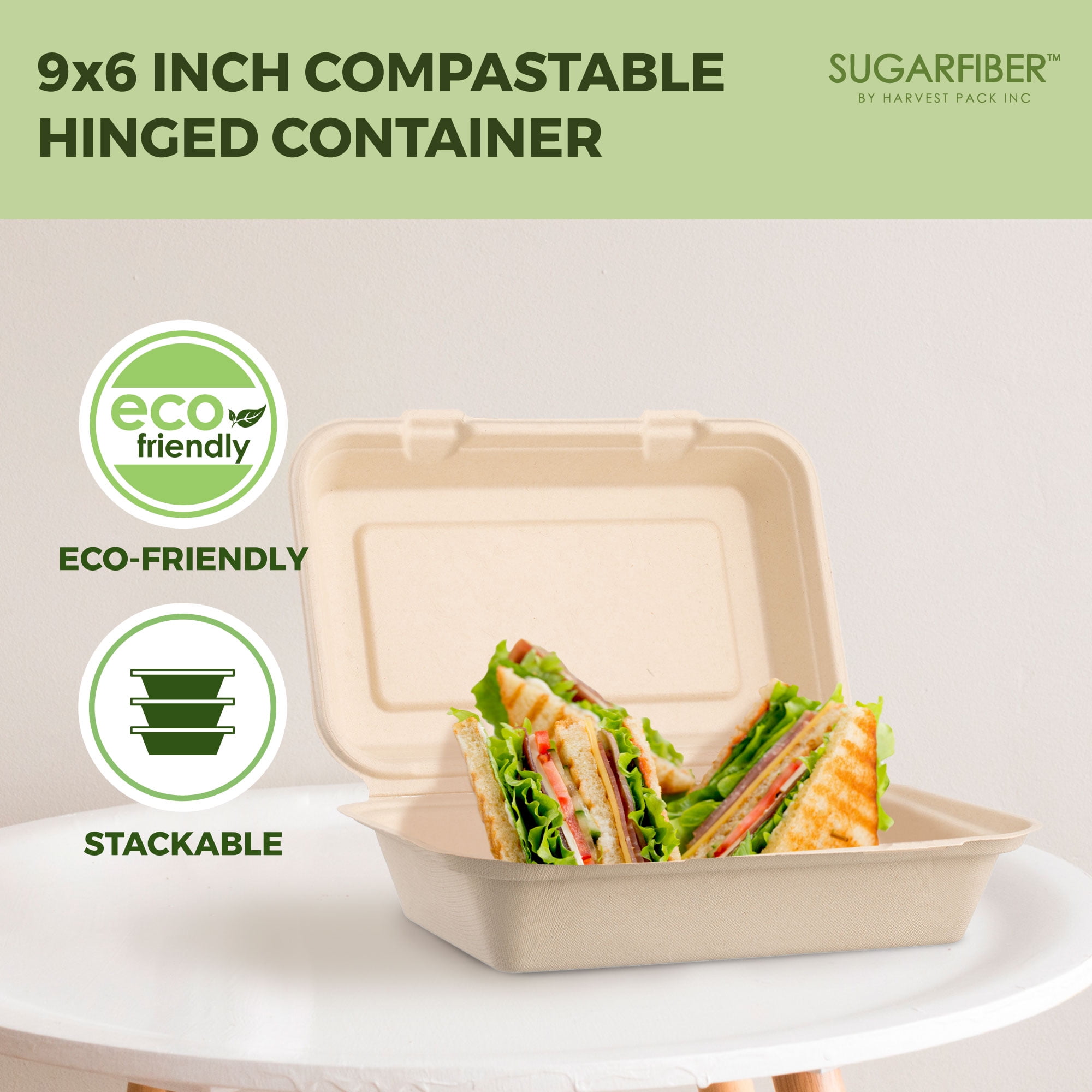 Durable, Leak-Proof Take Out Food Box 50 Pack. Sturdy, Plant-Based Gluten  Free Compostable Wheatstraw Fiber 6x9 Clamshell Hinged Container
