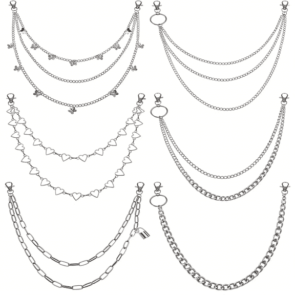 DESIGNICE 6 Pcs Jeans Chain Belt Waist Pocket Pants Chains Belt Punk Accessories Body Belly Goth Chain for Women Men