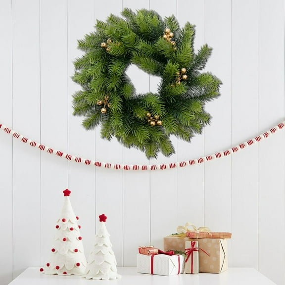 Sahpxhe Christmas Imitation Pines Needle Vines Wreath Decoration, Beautiful Artificial Hanging Wreath for Christmas Home Decorations 13.7x13.7 Inch Green