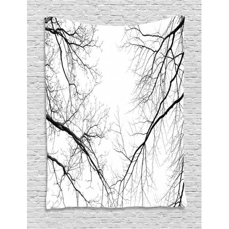 Forest Tapestry Trees Branches Leafless Spooky Scary Image In A Gloomy Air Sky Scene Image Wall Hanging For Bedroom Living Room Dorm Decor Black