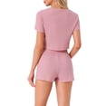thumbnail image 3 of INSPIRE CHIC Women's Waffle Knit Button Down Pajamas Short Sleeve Crop Tops with Shorts 2 Piece Outfit Lounge Set XL Pink, 3 of 6