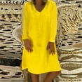 thumbnail image 2 of Herrnalise Women's V-Neck Long Sleeve Solid Color Cotton Linen Dress S-2XL, 2 of 6