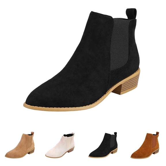 ssuyfkrb Boots for Women,Womens Boots,Ankle Boots,Mid Heel,Round Toe,Ankle ,Wide,Black,7.5
