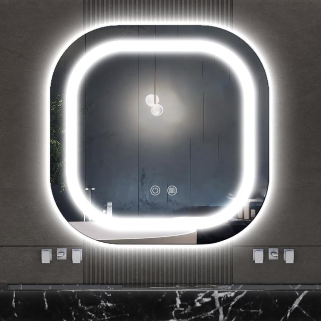 OUSIMY 24"" x 24"" LED Bathroom Mirror, 3 Colors Temperature & Dimmable Wall Mirror, Backlit + Front Lit, Anti-Fog Lighted Vanity Mirror, Memory Waterproof Lighted Bathroom Mirrors, White