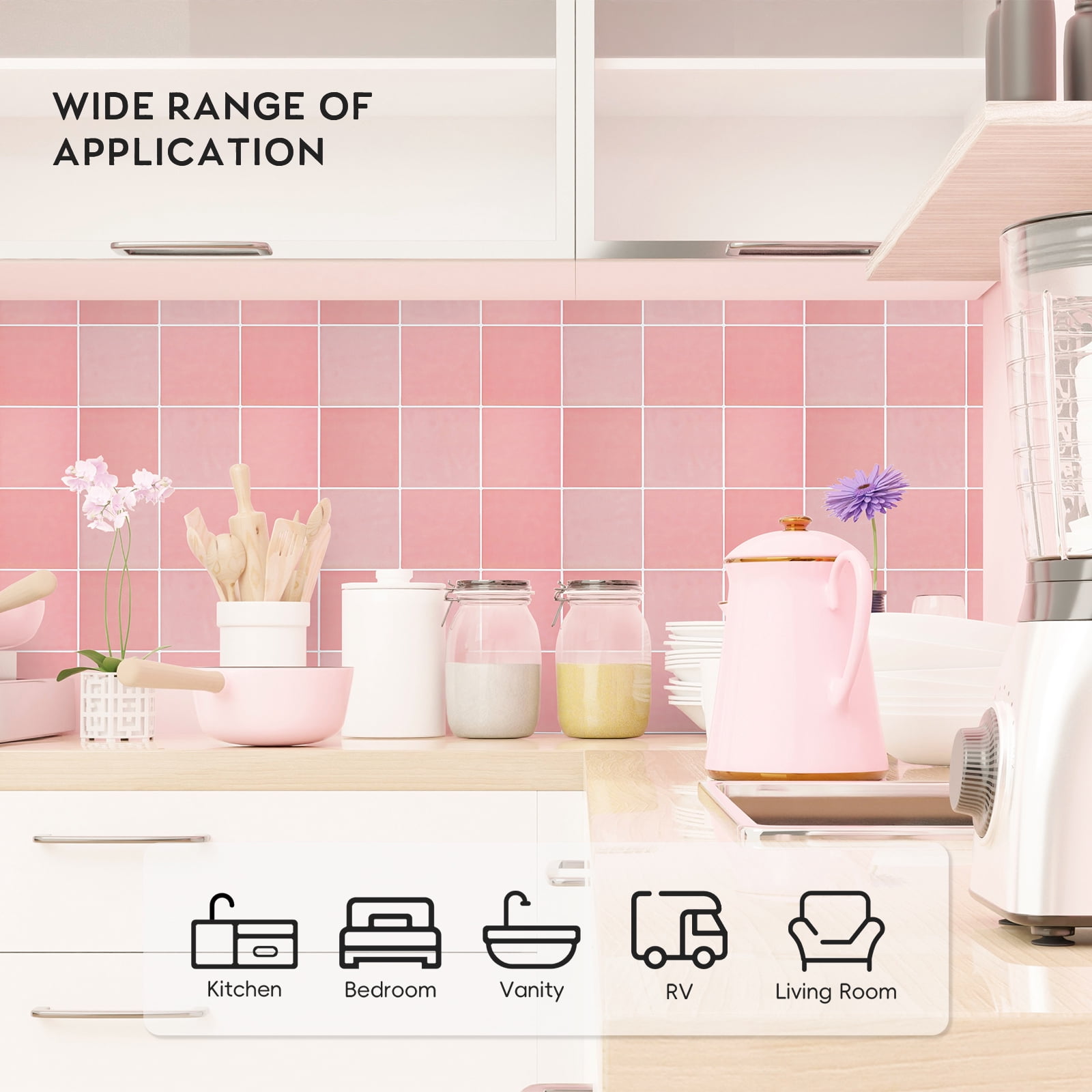 Pink Peel and Stick Backsplash, 12"x12" Stick on Backsplash Square Tiles for Kitchen Bathroom