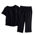 thumbnail image 2 of Antinious Plus Size Pajamas for Women Set Solid Color Short Sleeve Length Pants 2 Piece Pajamas With Removable Pads,Summer Holiday!Pajamas for Women Set,Women's Sleepwear Outfits,Black,XXXL, 2 of 5