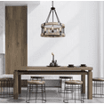 thumbnail image 4 of LNC Wood Drum Chandelier, 5-Light Brown Caged Farmhouse Chandelier Round Island Rustic Pendant Light Dining Room Chandelier, 4 of 4