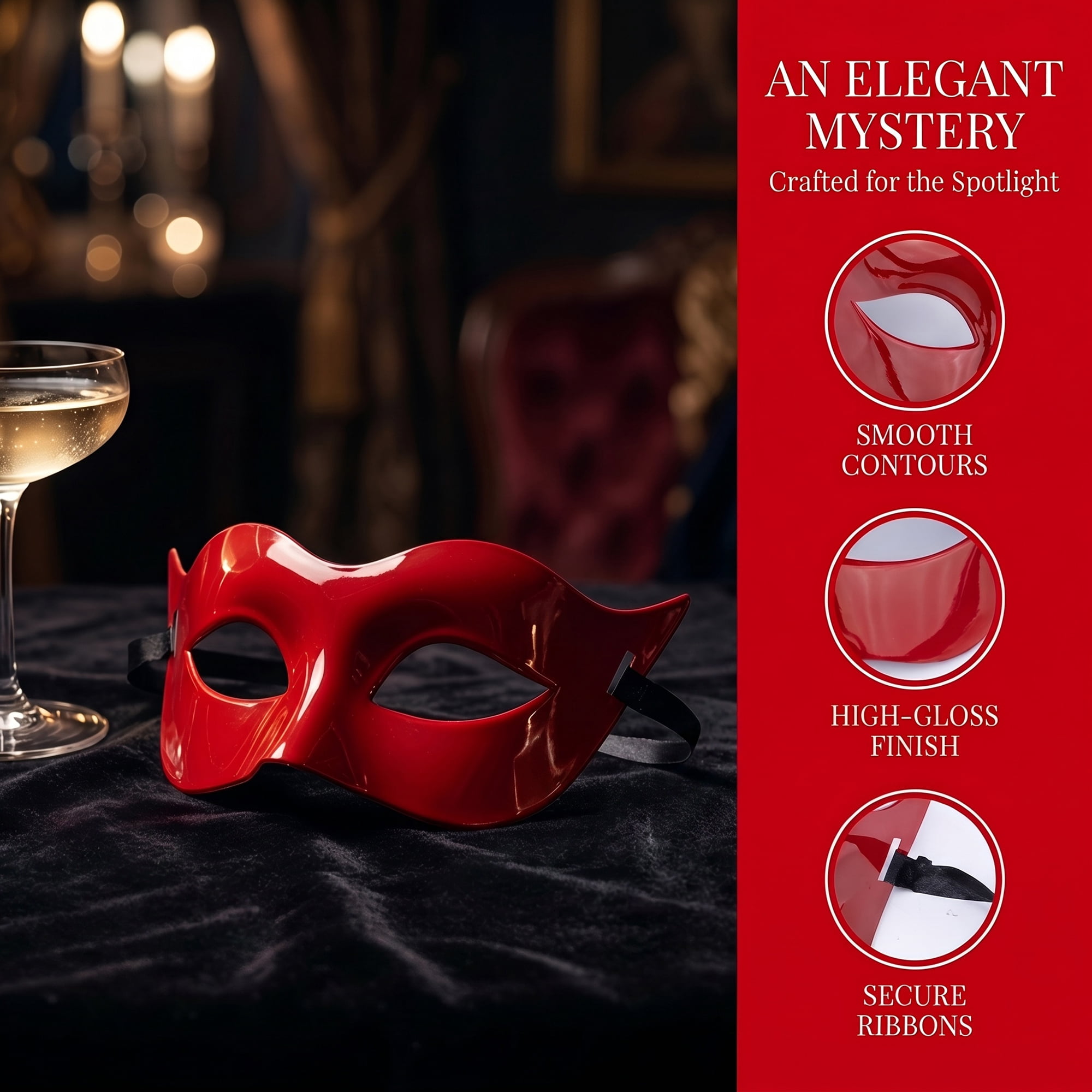 Unique Bargains 6-Pack Venetian Half Face Masks Set for Halloween Party Red 7.1" x 3.1"
