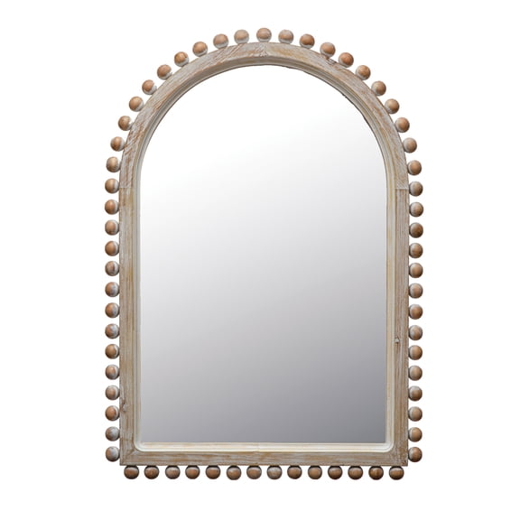 Creative Co-Op Wood Ball Framed Arched Wall Mirror, Natural