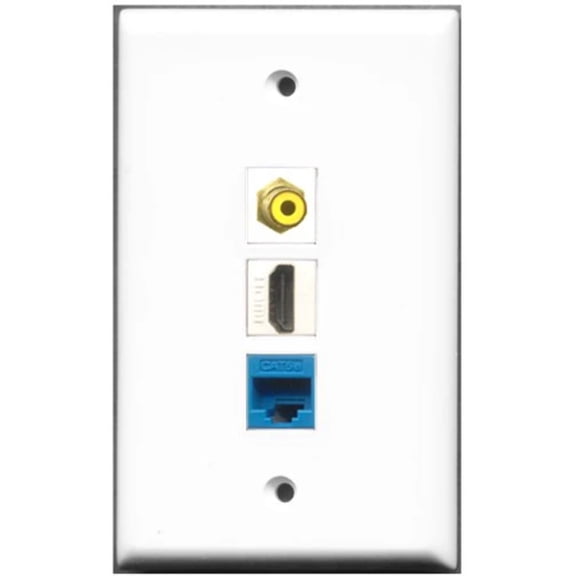 RiteAV - 1 Port HDMI 1 RCA Yellow 1 Cat5e Ethernet Blue Wall Plate