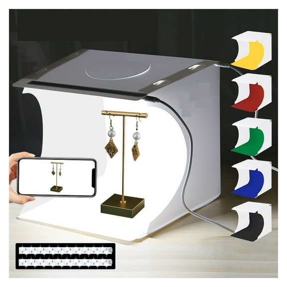 2LED Lightbox Light Box Mini Photo Studio Box 1100LM Photography Box Light Studio Shooting Tent Box Kit &6 Color Backdrops ,Long Lasting