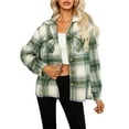thumbnail image 2 of Women Solid Color/Plaid Print Cropped Trench Coat Fashion Lapel Neck Long Sleeve Button Down Jacket, 2 of 7