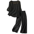 thumbnail image 4 of HJYCHN Women's Linen Outfits with Embroidered Top and Wide-Leg Pants Casual Summer Outfit 2 Piece Suit for Daily Wear Black XL, 4 of 4