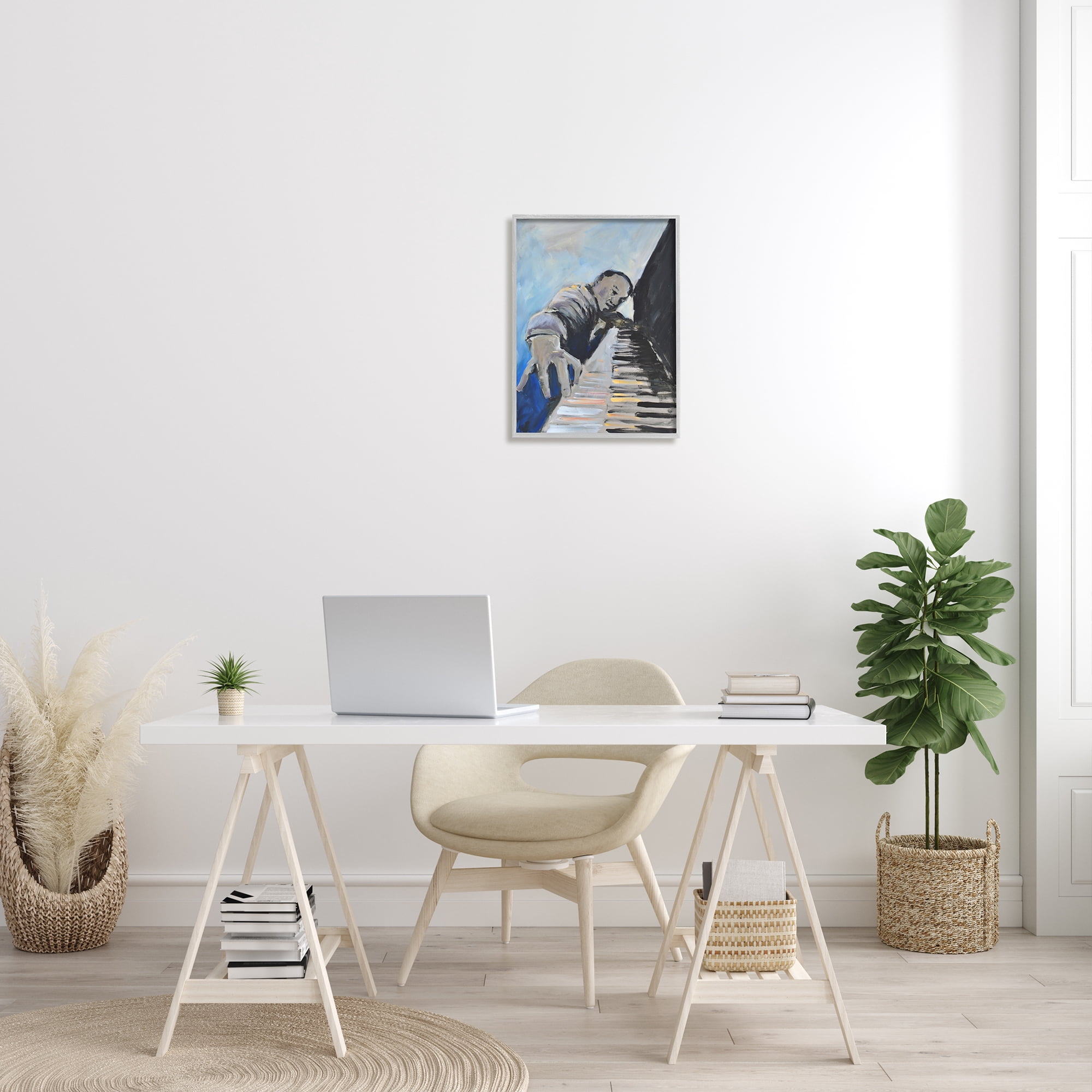 Stupell Industries Piano Player Blues Musician Expressive Beauty & Fashion Painting Gray Framed Art Print Wall Art, 16 x 20