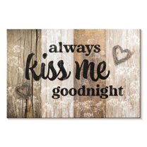 Elephant Stock Kiss Me Goodnight Typography Wall Sign Wall Art - Horizontal Canvas Wall Art - Living Room Wall Decor - Wall Signs Canvas - Black And Beige Decor - 51" x 34"