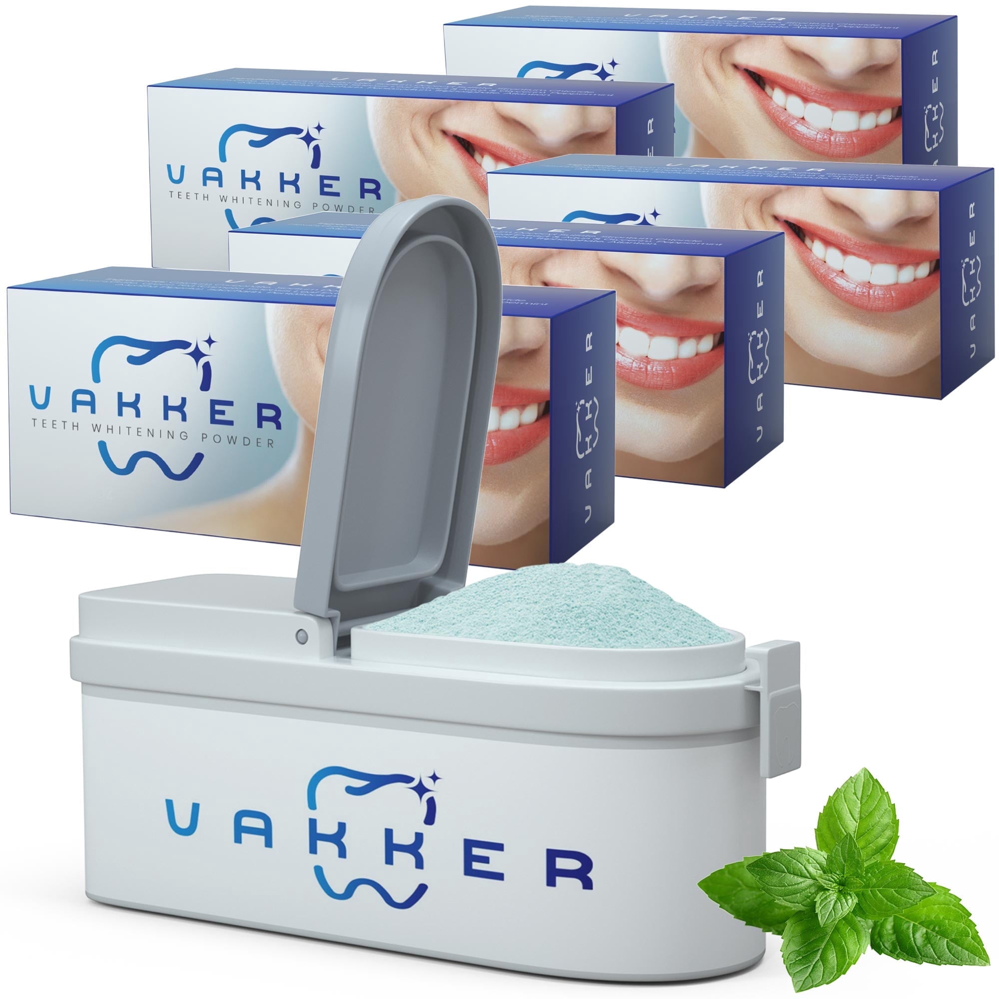 Vakker Teeth Whitening Powder fot Teeth Whitening Toothpaste, Fluoride Free & Non-Sensitive, Enamel Safe Tooth Stain Remover, Fresh Mint, 5.5 oz, 5 Packs