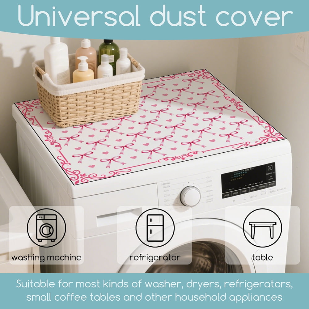 Love Washer Dryer Dust Cover 23.6×19.69inch Pink Washing Machine Top Protector Pads Non Slip Washing Machine Top Covers