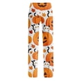thumbnail image 6 of Womens Pj Pants Halloween Pumpkin Print Wide Leg Drawstring Lounge Sleepwear Bottoms, 6 of 6