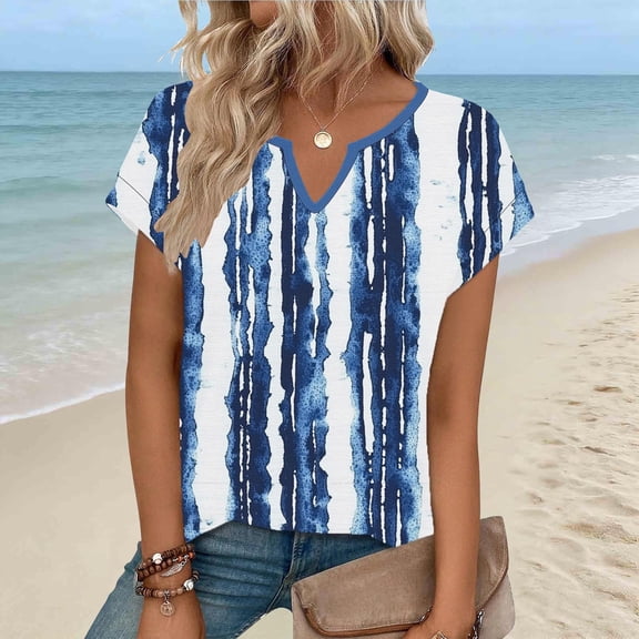 Zorckvet Short Sleeve Shirts for Women Tops Summer Fashion Loose Fit Tunic V Neck Womens Blouses