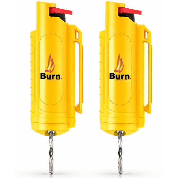 Burn Pepper Spray Keychain for Self Defense - Max Strength 1/2oz in Plastic Case Molded - Yellow 2 Pack