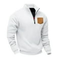thumbnail image 2 of GuangCheng George Men Half Zip Pullover Sweatshirt Contrast Chest Pocket Fleece Lined Soft Warm Comfort Casual Blouses,White,3XL, 2 of 7