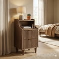 thumbnail image 3 of UGTOO Nightstands Set of 2, Mid-Century Modern Bedside Tables with 2 Fluted Drawers and Open Shelf, Narrow Walnut End Side Table for Bedroom Small Spaces, 3 of 18