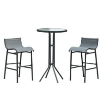 3 Piece Bar Height Bistro Set - Outdoor Patio Pub Table & 2 Chairs - Round Charcoal Gray - Modern Metal Furniture for Deck, Backyard, Balcony