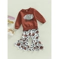 thumbnail image 3 of Bagilaanoe 2pcs Toddler Baby Girl Long Pants Set Letter Rugby/Deer Print Long Sleeve Sweatshirts Tops + Leopard Print Flare Trousers 6M 12M 18M 24M 3T Kids Casual Outfits, 3 of 9