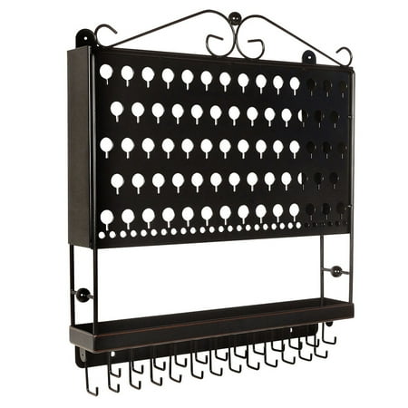 Wall Jewelry Holder - Designers Impressions JR20-ORB Oil Rubbed Bronze Wall Mounted Organizer Necklace Holder Earring & Jewelry Display Rack with Tray